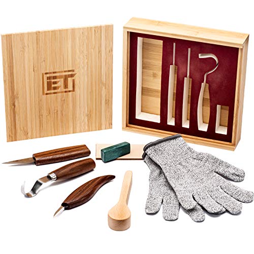 Elemental Tools 9pc Набор инструментов для резьбы по дереву - Нож для резьбы с крючком, Нож для строгания, Деталь по дереву...